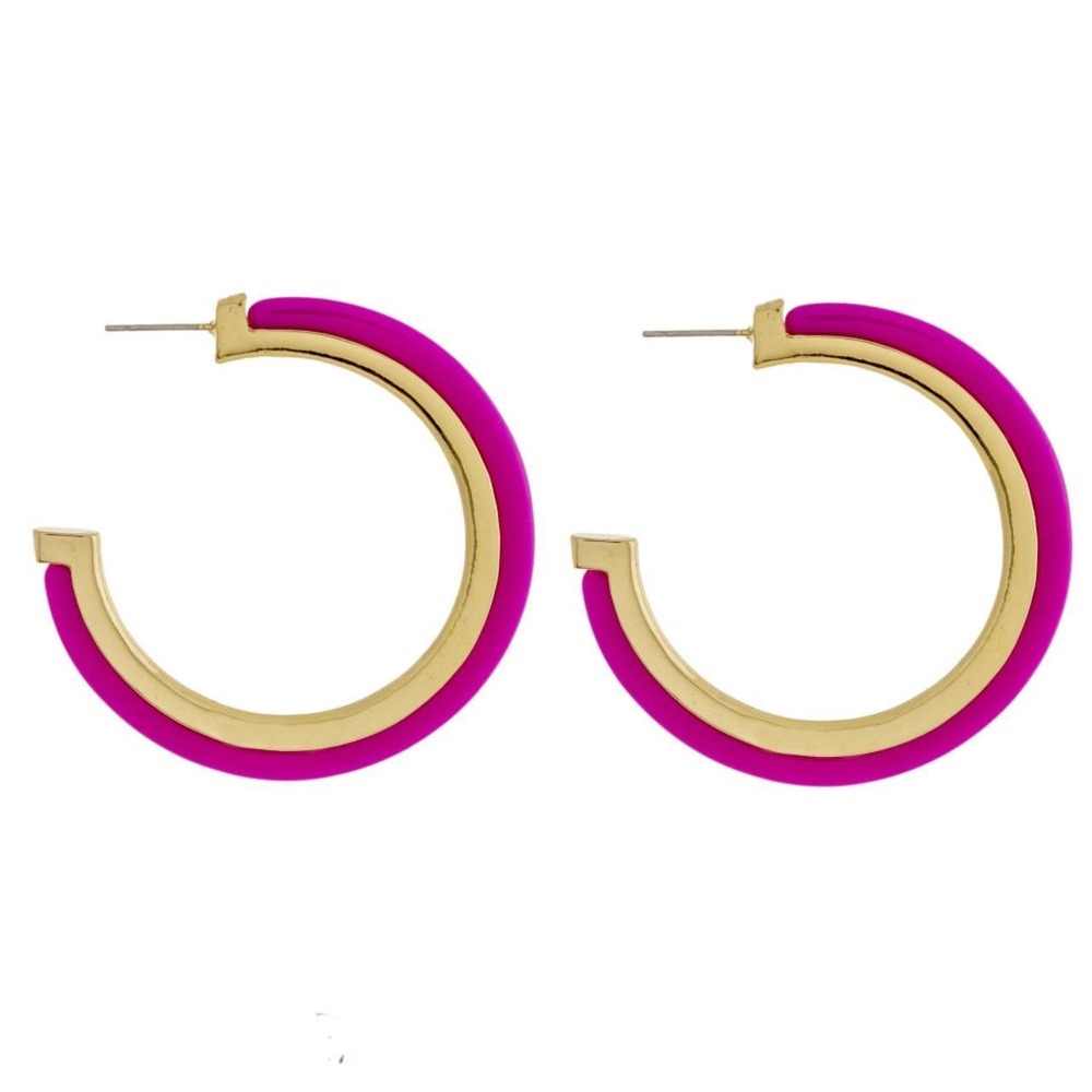 Fuchsia and Gold Hoop Earrings